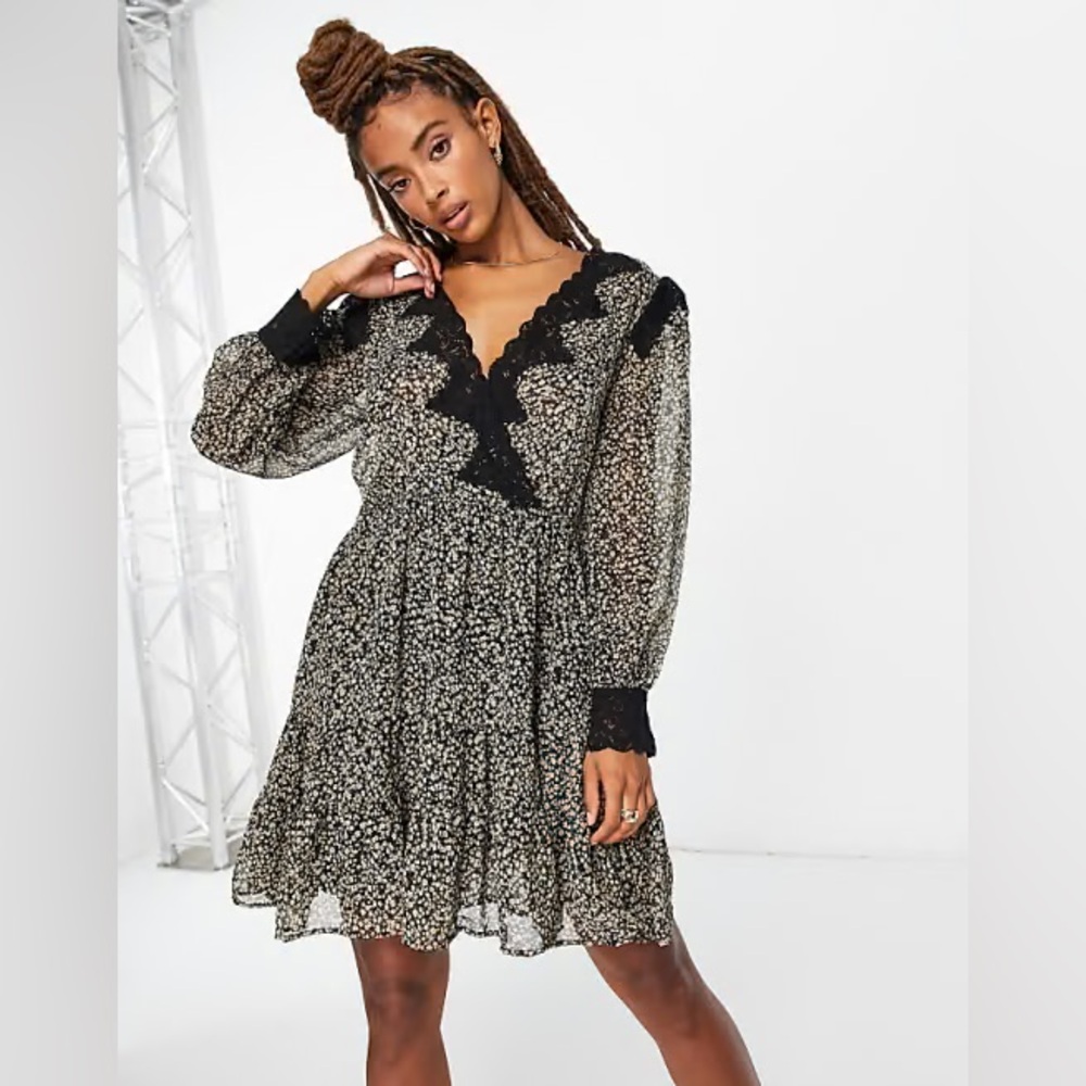NWT Topshop Lace Trim Ditsy Mini Dress, 4